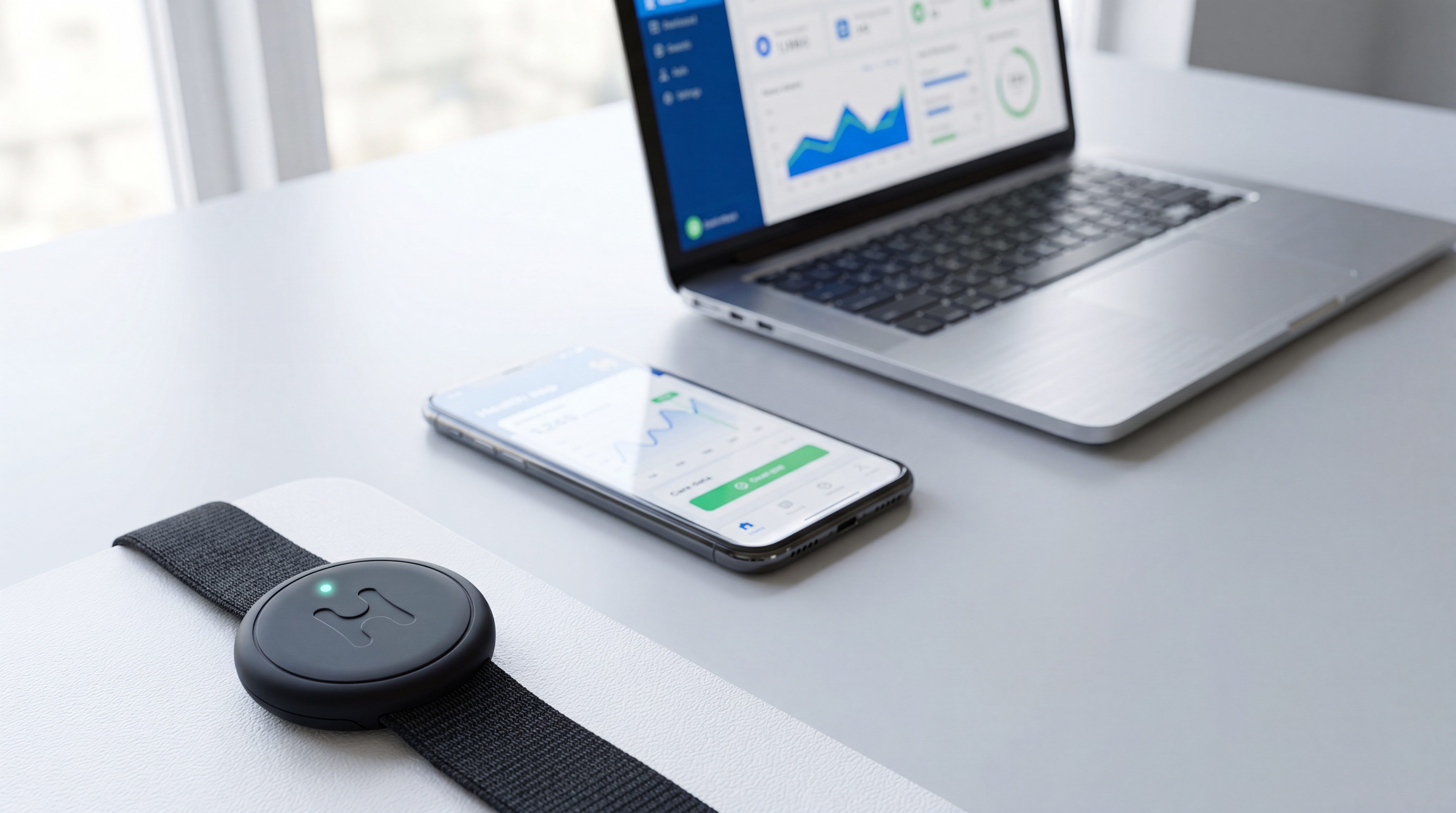 Horizon Medical ecosystem — bio-signal patch, companion app, and clinician dashboard working together